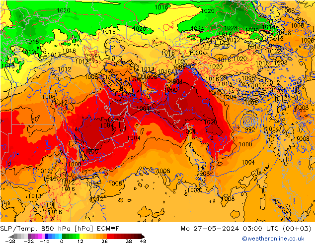 SLP/Temp. 850 hPa ECMWF lun 27.05.2024 03 UTC