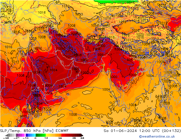 850 hPa Yer Bas./Sıc ECMWF Cts 01.06.2024 12 UTC