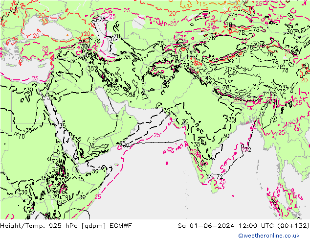Height/Temp. 925 гПа ECMWF сб 01.06.2024 12 UTC