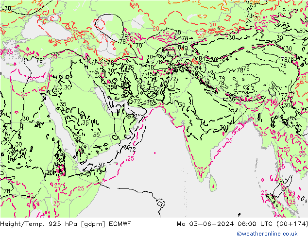 Geop./Temp. 925 hPa ECMWF lun 03.06.2024 06 UTC