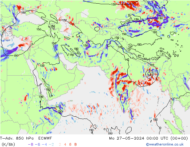 T-Adv. 850 hPa ECMWF lun 27.05.2024 00 UTC