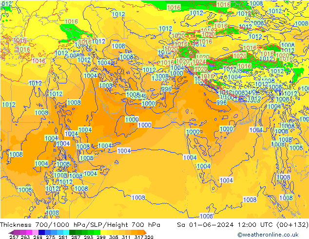 Thck 700-1000 hPa ECMWF sab 01.06.2024 12 UTC