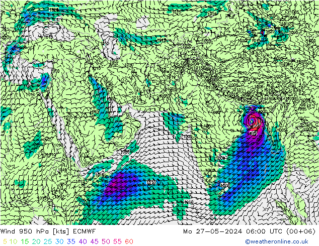 风 950 hPa ECMWF 星期一 27.05.2024 06 UTC