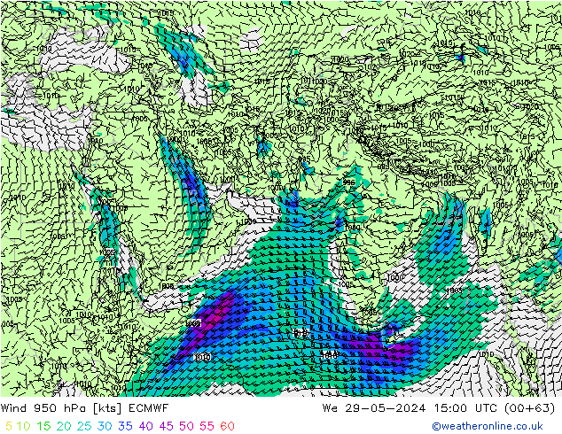 Rüzgar 950 hPa ECMWF Çar 29.05.2024 15 UTC