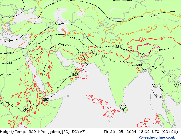 Z500/Rain (+SLP)/Z850 ECMWF Čt 30.05.2024 18 UTC