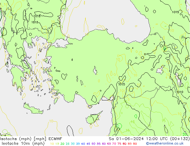 Isotachen (mph) ECMWF za 01.06.2024 12 UTC