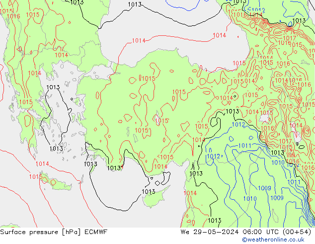 Luchtdruk (Grond) ECMWF wo 29.05.2024 06 UTC