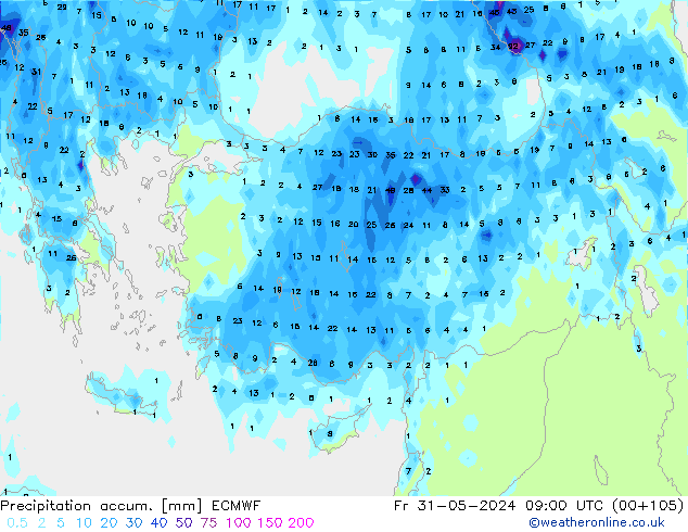 Toplam Yağış ECMWF Cu 31.05.2024 09 UTC