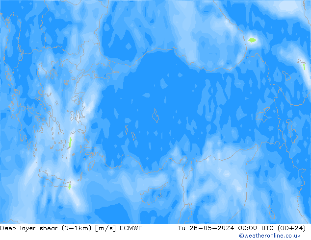 Deep layer shear (0-1km) ECMWF  28.05.2024 00 UTC