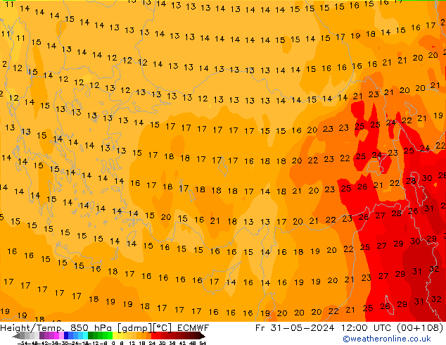 Height/Temp. 850 hPa ECMWF Sex 31.05.2024 12 UTC