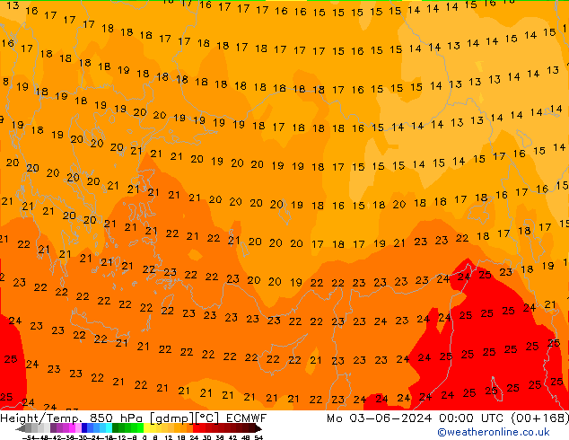 Height/Temp. 850 hPa ECMWF Po 03.06.2024 00 UTC