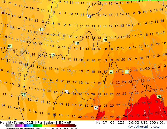 Height/Temp. 925 hPa ECMWF Po 27.05.2024 06 UTC