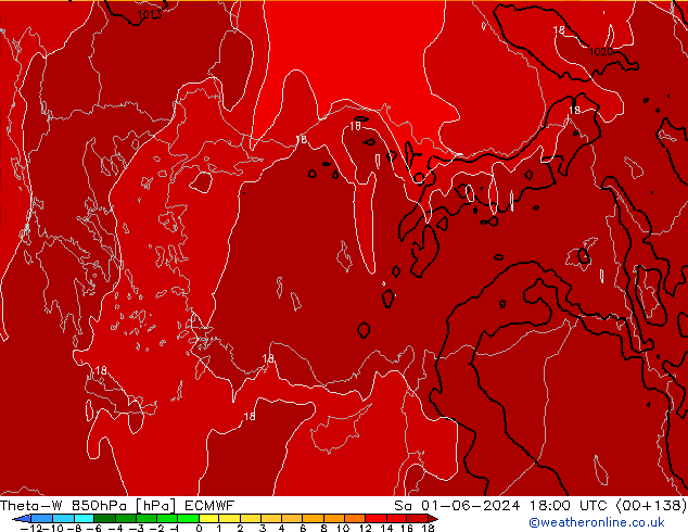 Theta-W 850hPa ECMWF za 01.06.2024 18 UTC