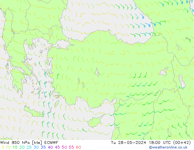 Vento 850 hPa ECMWF mar 28.05.2024 18 UTC