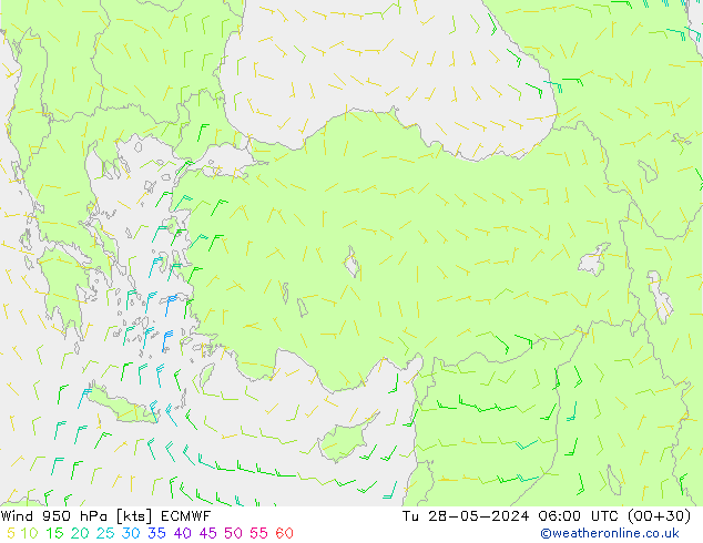 Wind 950 hPa ECMWF Út 28.05.2024 06 UTC