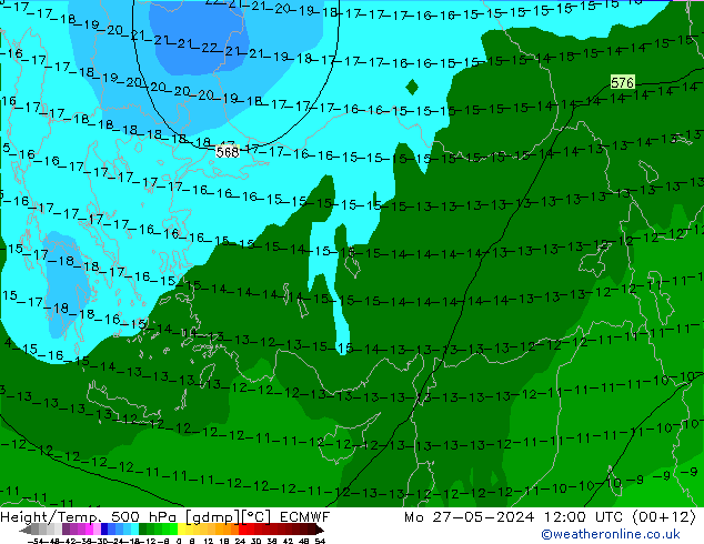 Height/Temp. 500 hPa ECMWF Seg 27.05.2024 12 UTC