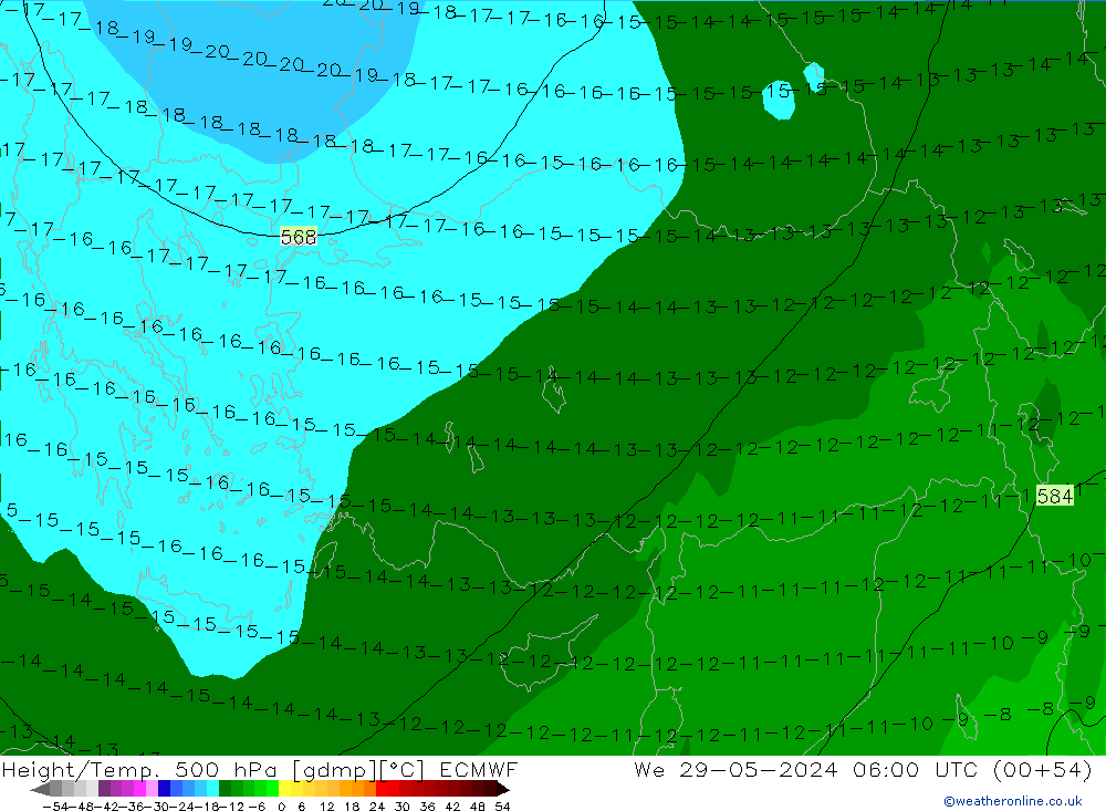 Z500/Rain (+SLP)/Z850 ECMWF mer 29.05.2024 06 UTC