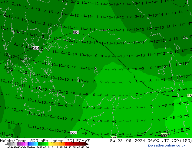 Z500/Rain (+SLP)/Z850 ECMWF Вс 02.06.2024 06 UTC