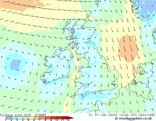  10 m (bft) ECMWF  31.05.2024 12 UTC