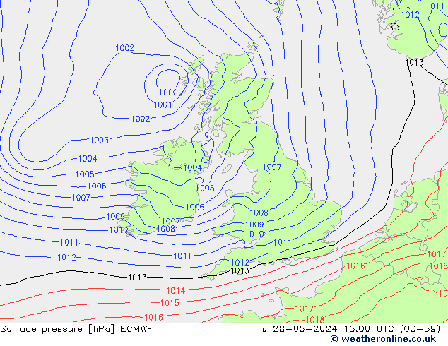 Surface pressure ECMWF Tu 28.05.2024 15 UTC