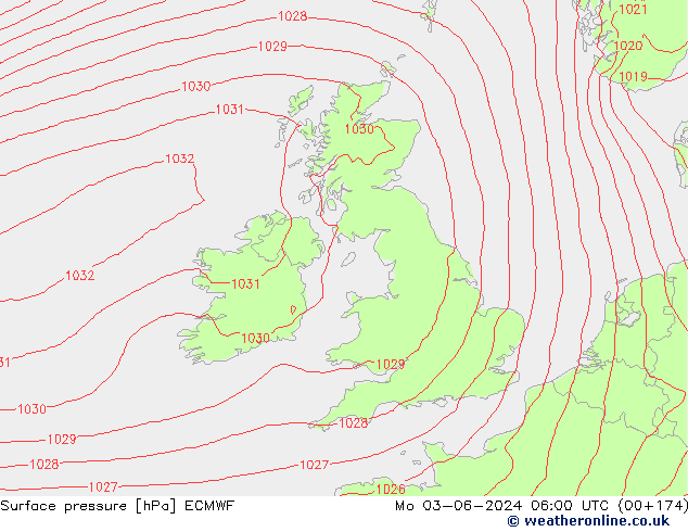 Surface pressure ECMWF Mo 03.06.2024 06 UTC