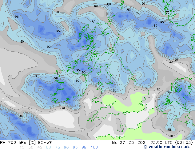 RH 700 hPa ECMWF Mo 27.05.2024 03 UTC