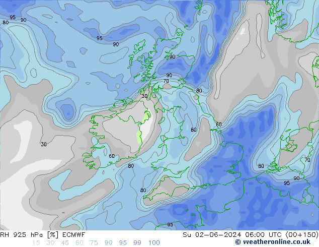 RH 925 hPa ECMWF Ne 02.06.2024 06 UTC