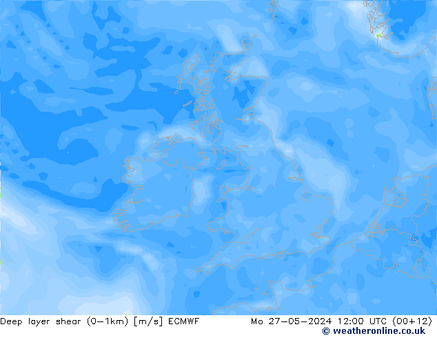 Deep layer shear (0-1km) ECMWF lun 27.05.2024 12 UTC