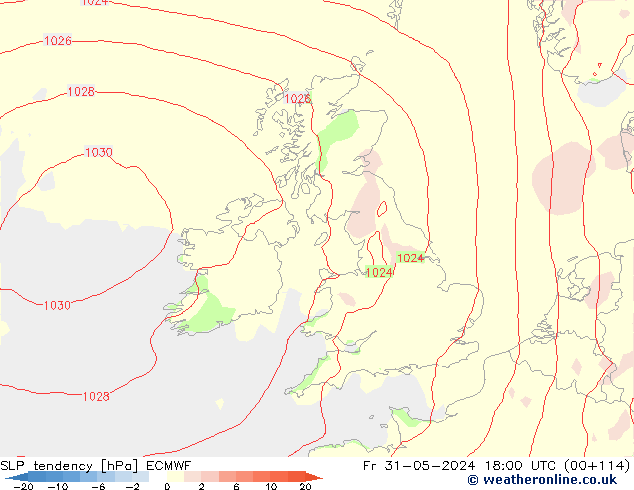 Tendance de pression  ECMWF ven 31.05.2024 18 UTC