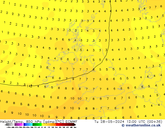 Z500/Yağmur (+YB)/Z850 ECMWF Sa 28.05.2024 12 UTC