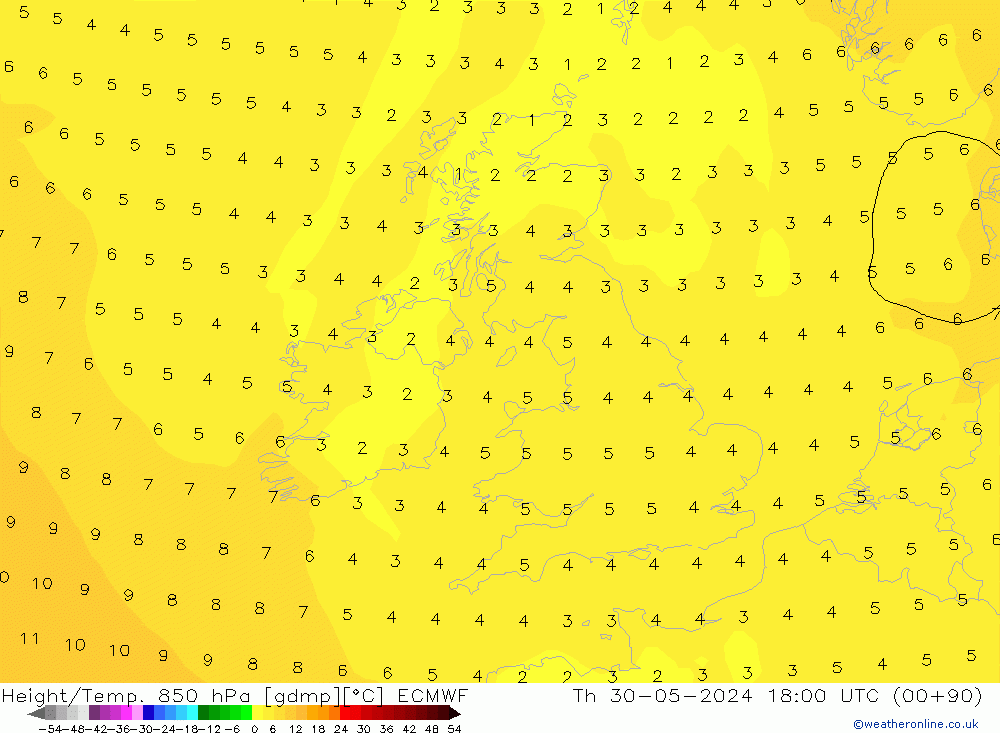 Height/Temp. 850 hPa ECMWF Čt 30.05.2024 18 UTC