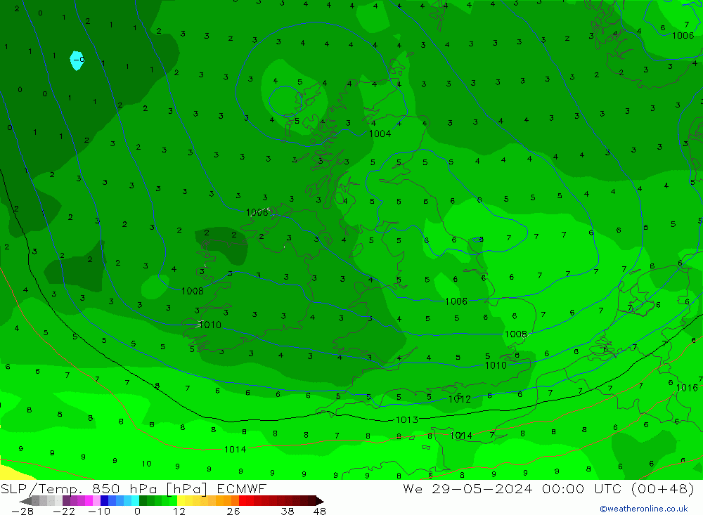 SLP/Temp. 850 hPa ECMWF wo 29.05.2024 00 UTC