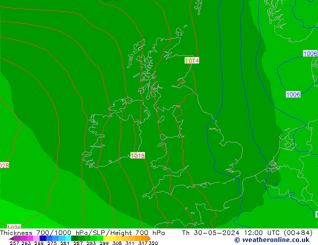 Thck 700-1000 hPa ECMWF Th 30.05.2024 12 UTC