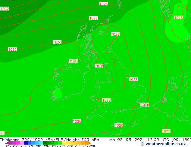 700-1000 hPa Kalınlığı ECMWF Pzt 03.06.2024 12 UTC