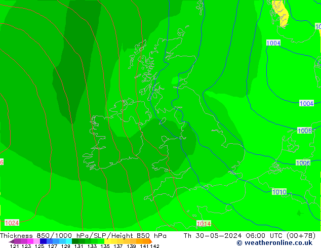 Thck 850-1000 hPa ECMWF jeu 30.05.2024 06 UTC