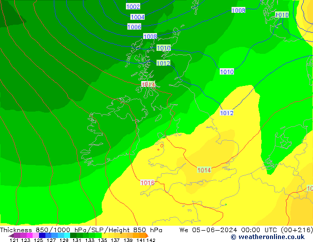 Thck 850-1000 hPa ECMWF śro. 05.06.2024 00 UTC