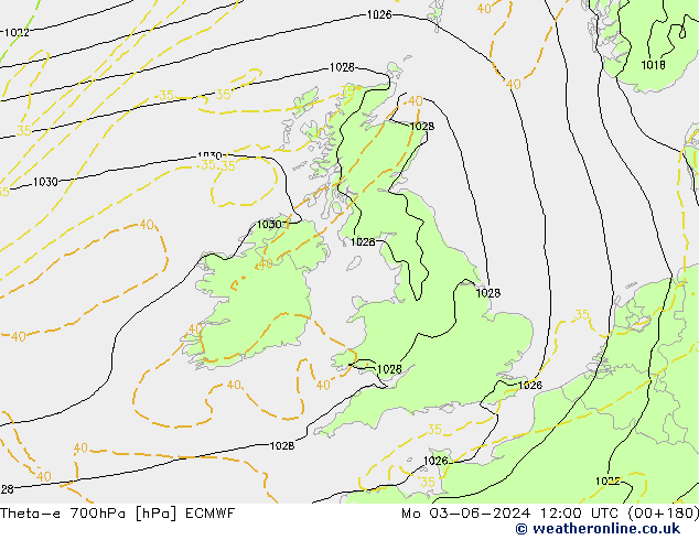 Theta-e 700hPa ECMWF  03.06.2024 12 UTC