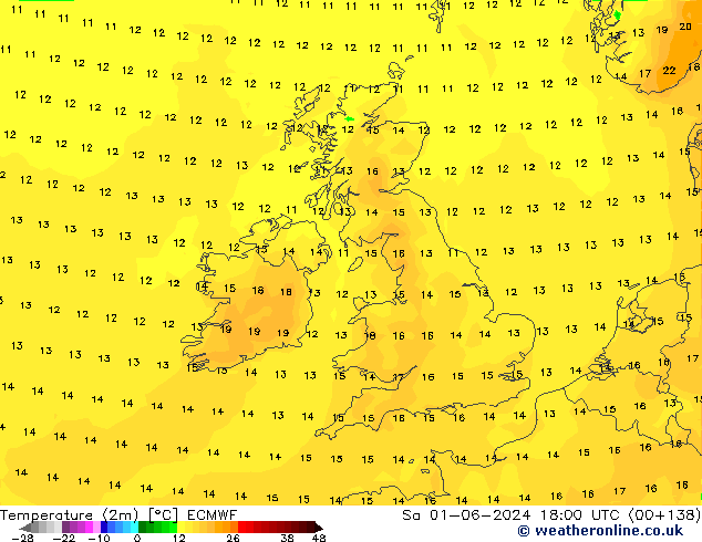 Sıcaklık Haritası (2m) ECMWF Cts 01.06.2024 18 UTC