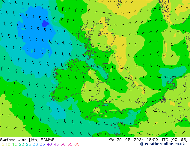 Viento 10 m ECMWF mié 29.05.2024 18 UTC