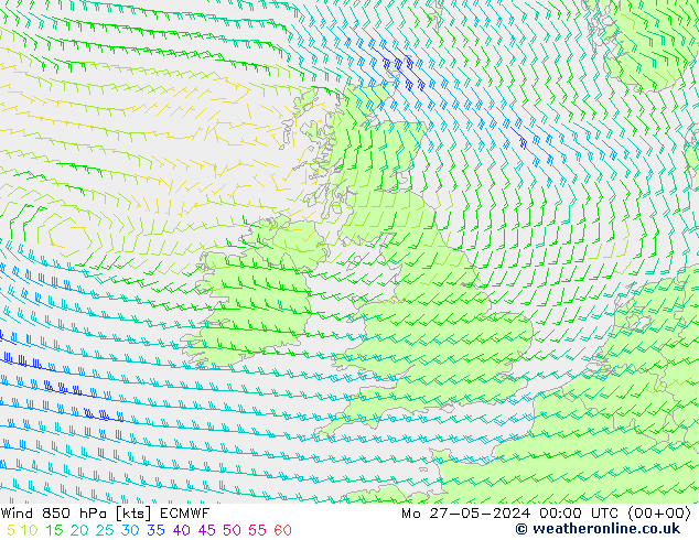 Vento 850 hPa ECMWF lun 27.05.2024 00 UTC