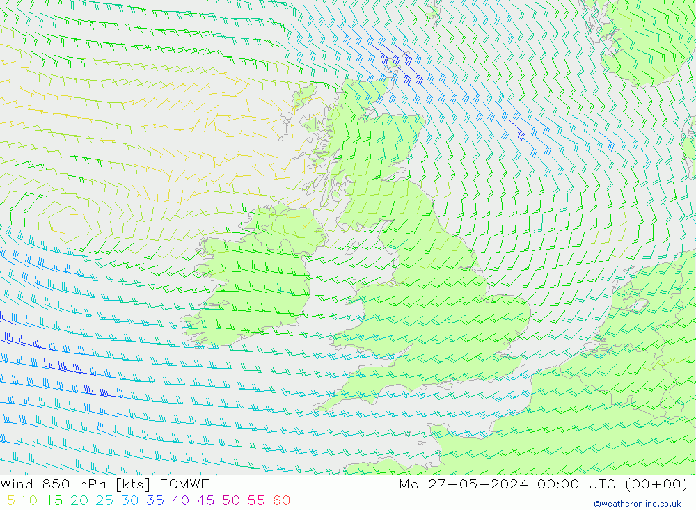 Vento 850 hPa ECMWF lun 27.05.2024 00 UTC