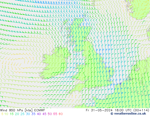 Viento 850 hPa ECMWF vie 31.05.2024 18 UTC