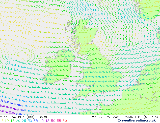 wiatr 950 hPa ECMWF pon. 27.05.2024 06 UTC