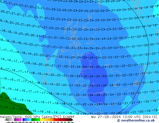 Z500/Yağmur (+YB)/Z850 ECMWF Pzt 27.05.2024 12 UTC