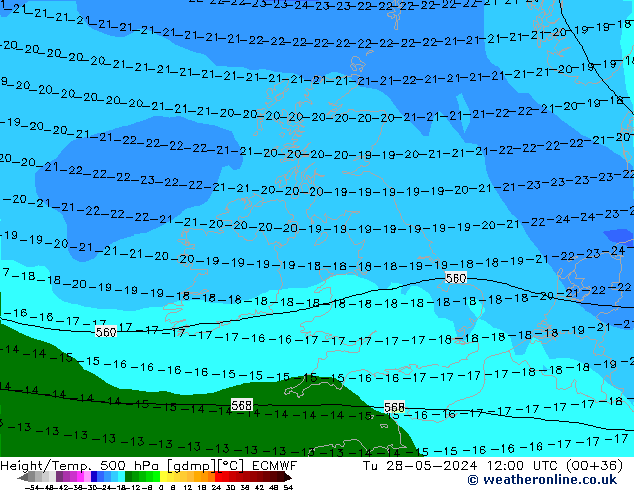 Z500/Yağmur (+YB)/Z850 ECMWF Sa 28.05.2024 12 UTC