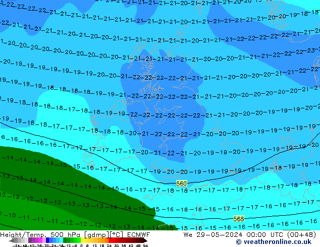 Z500/Rain (+SLP)/Z850 ECMWF We 29.05.2024 00 UTC