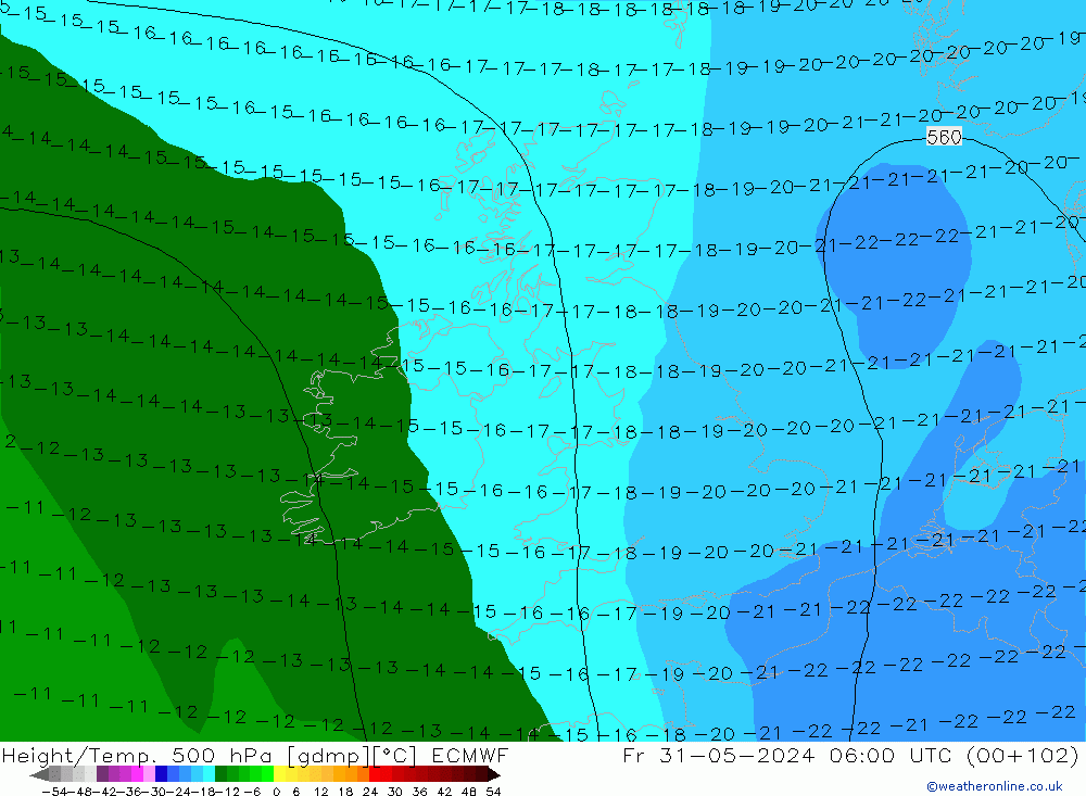 Height/Temp. 500 hPa ECMWF Pá 31.05.2024 06 UTC