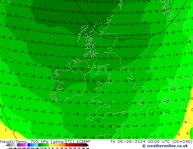 Height/Temp. 700 hPa ECMWF Th 06.06.2024 00 UTC