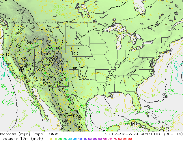 Isotaca (mph) ECMWF dom 02.06.2024 00 UTC