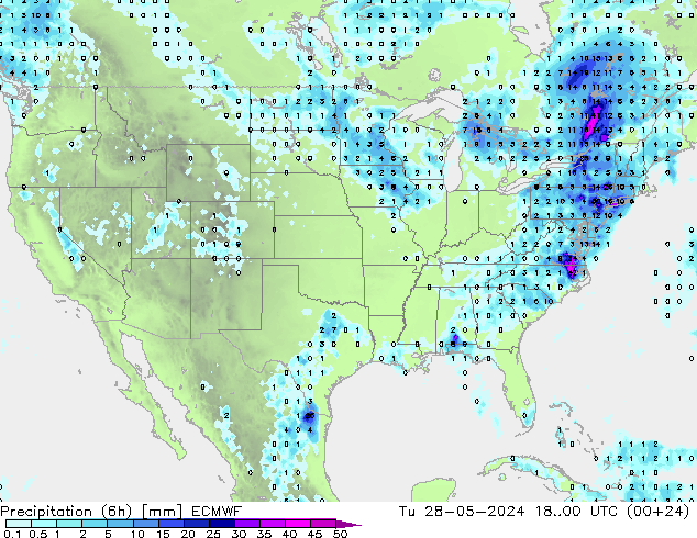 Precipitation (6h) ECMWF Tu 28.05.2024 00 UTC